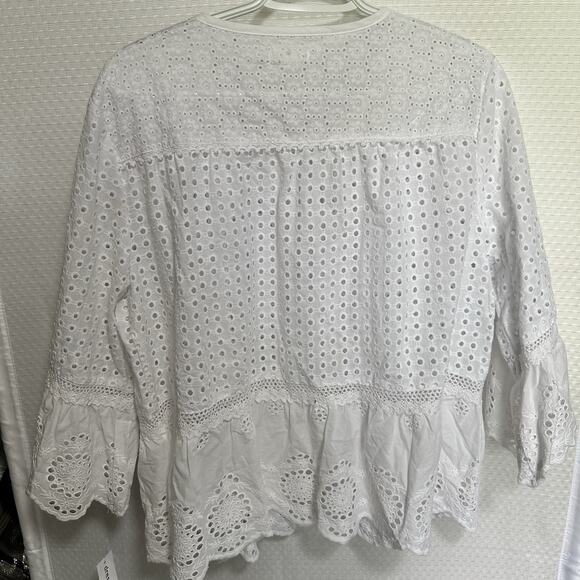 Westport Dress Barn White Tie Tassel Embroidered Eyelet Y2K Boho Open Top XL - Picture 12 of 12